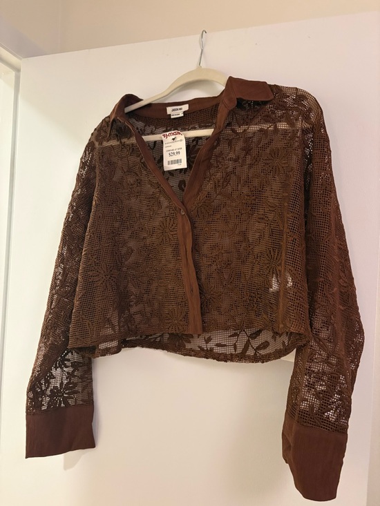 Jason Wu Tops - Jason Wu Brown Crochet Lace Button-Front Shirt Jacket